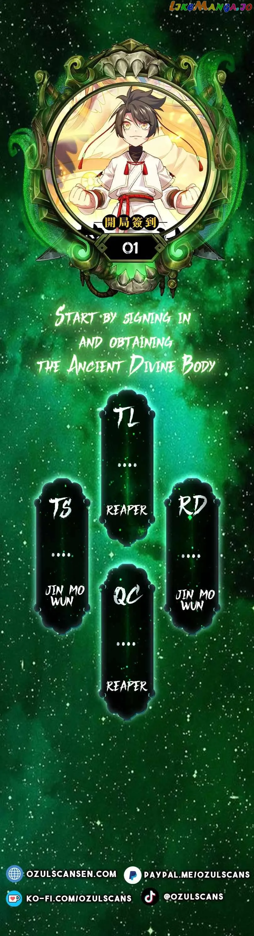 Start by signing in and obtaining the Ancient Divine Body — Chapter 1 — page 1
