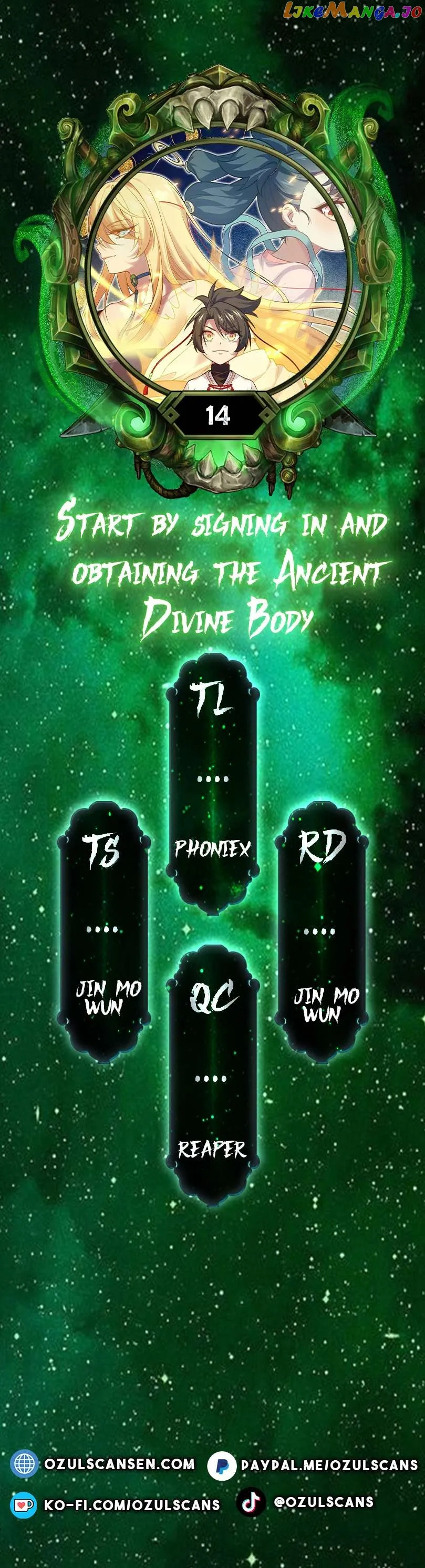 Start by signing in and obtaining the Ancient Divine Body — Chapter 14 — page 1