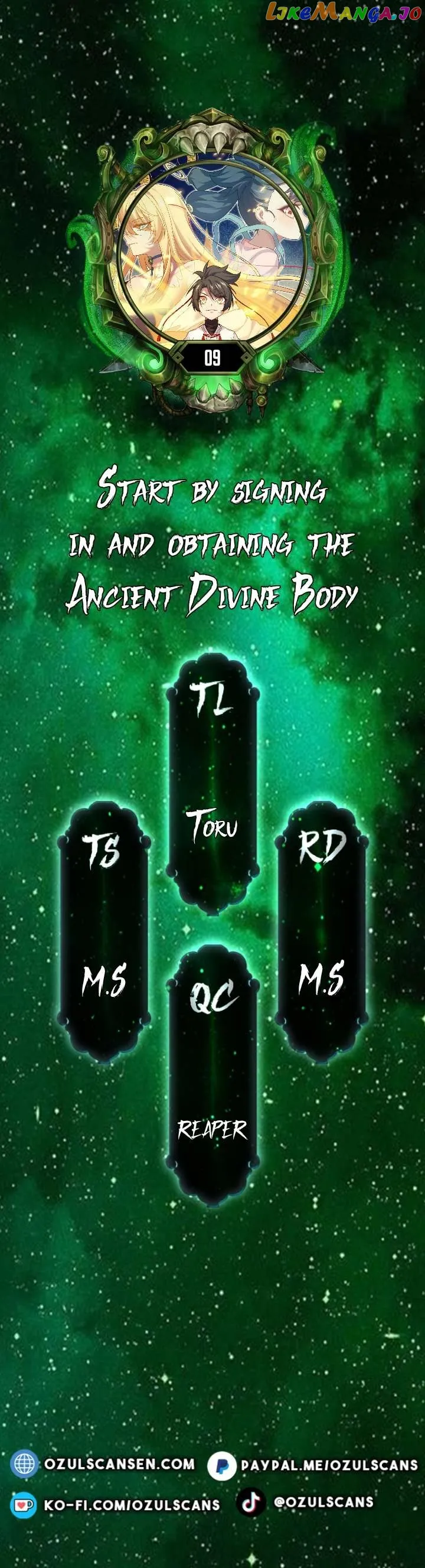Start by signing in and obtaining the Ancient Divine Body — Chapter 9 — page 1